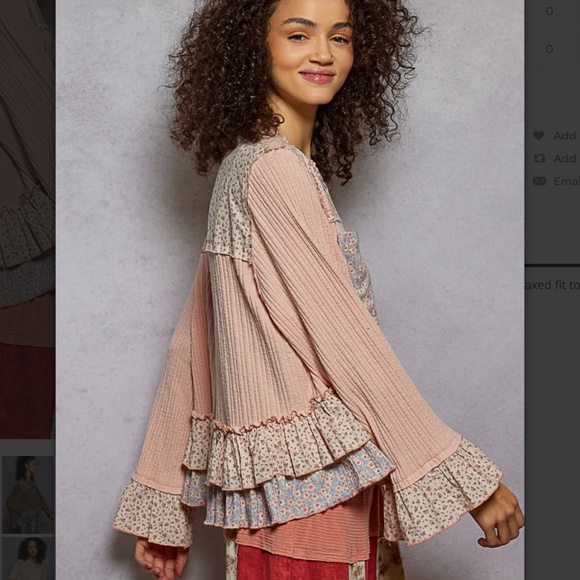 POL “ Freda 2 “ POL Ribbed Relaxed Fit top with Ruffle and Floral Print 95 - Picture 3 of 5